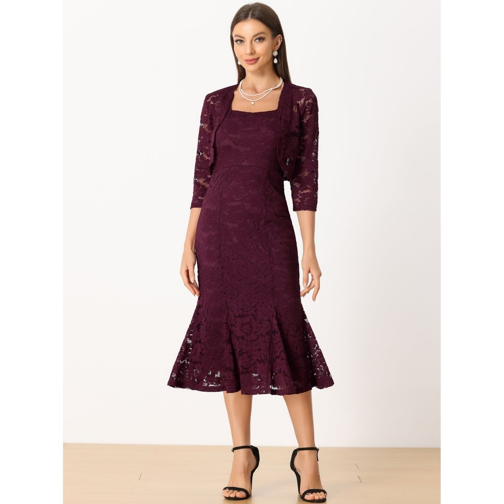 Allegra K Lace Sleeveless Fishtail Sheath Dress Burgundy Size Small NWT